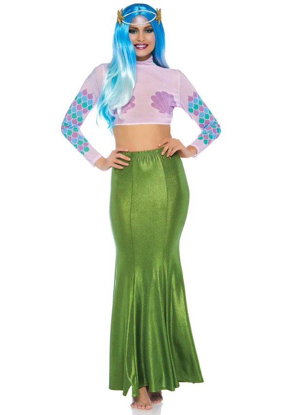 Leg Avenue - Shimmer Spandex Mermaid Costume Maxi Skirt - Medium-Large - Green - Holiday Items