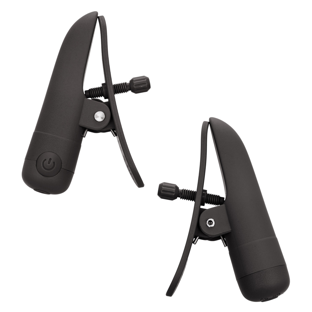 CalExotics - Nipple Play Nipplettes Vibrating Nipple Clamps Black Rechargeable - Bondage & Fetish Toys