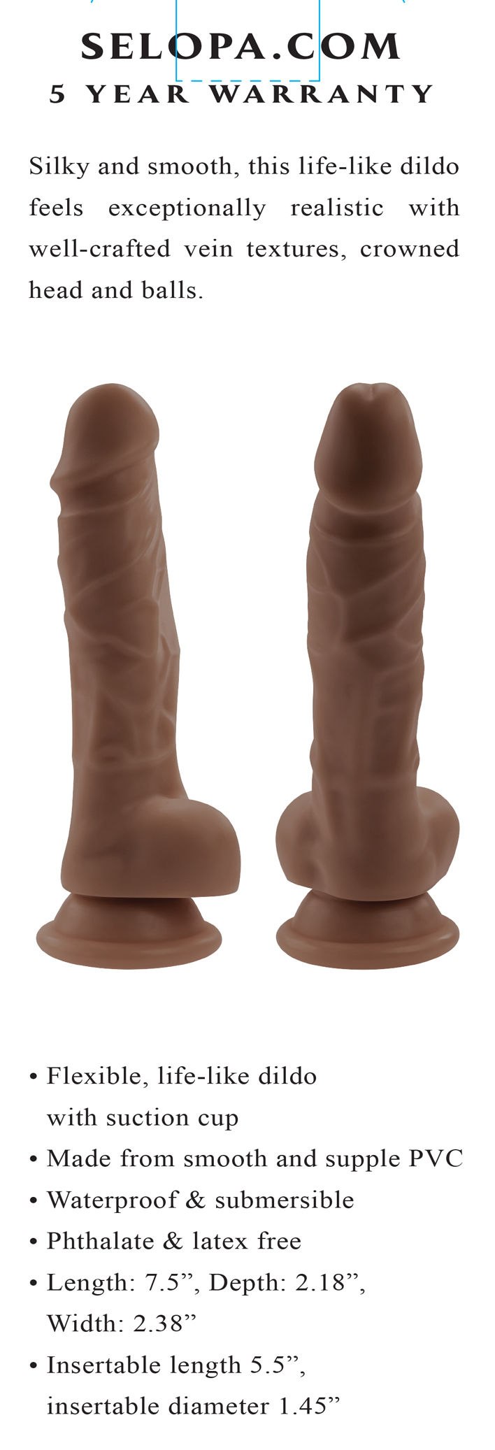 Selopa Selopa Non-Vibrating Dildo 6 in. Dark