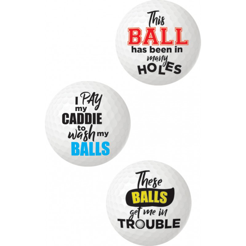 Hott Products - Balls Deep Funny Slogan Golf Balls Assorted Slogan 3pk - Bachelor & Bachelorette Items