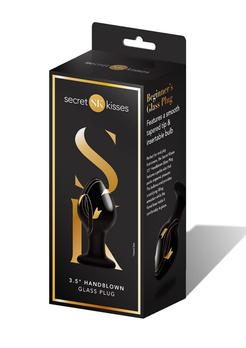 XGEN - Secret Kisses - 3.5 Inch Handblown Glass Plug - Black - Anal Toys & Stimulators