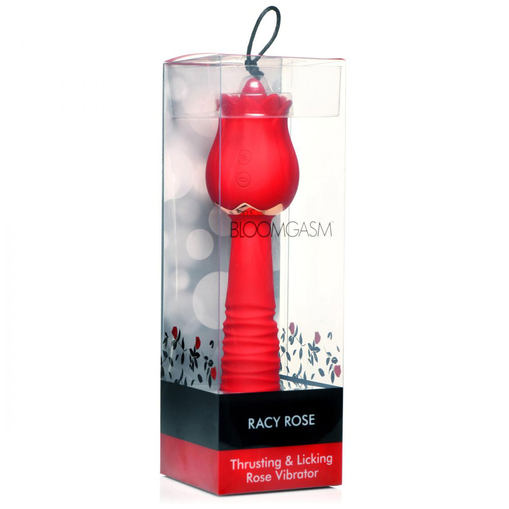 XR Brands - Bloomgasm Racy Rose Thrust and Lick Vibrator - Red - Clit Stimulators