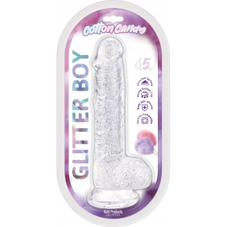 Hott Products - Cotton Candy - Glitter Boy 6.5" Suction Cup Dildo - Clear - Dildos & Dongs