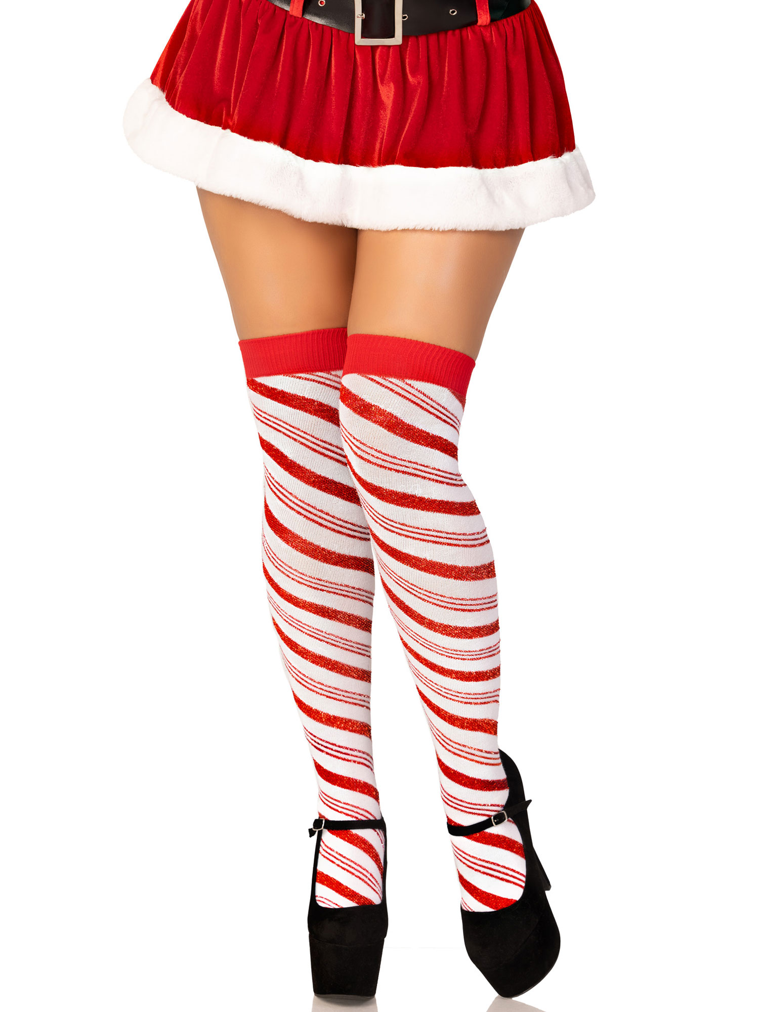 Leg Avenue - Candy Cane Lurex Striped Socks - Over the Knee - Os - White/red - Holiday Items