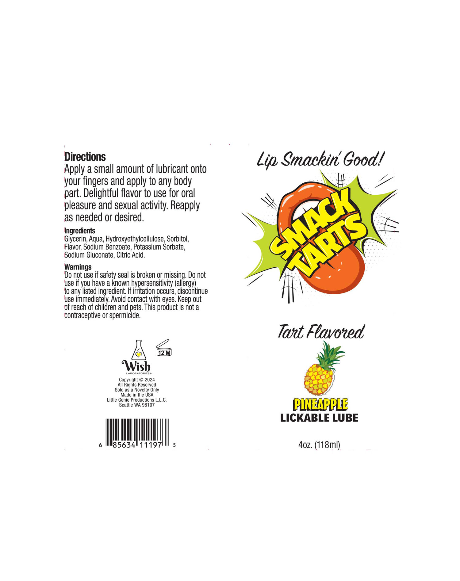 Little Genie - Smack Tarts Lickable Sour Pineapple Lube 4 oz. - Lubricants, Creams & Glides - Liquid