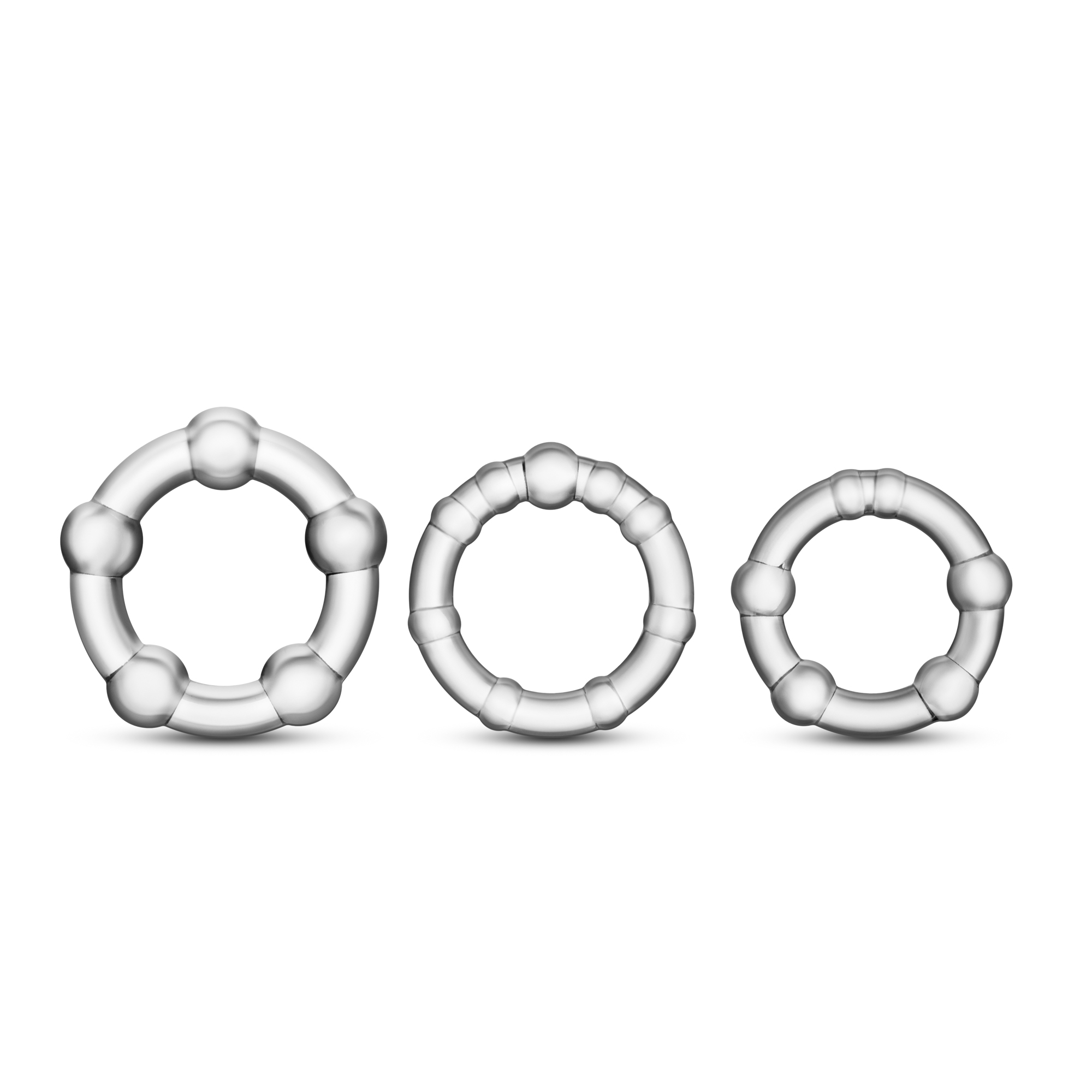 Blush - Stay Hard Beaded Cockrings 3-Piece Set Clear - Cockrings - TPE/TPR/Elastomers