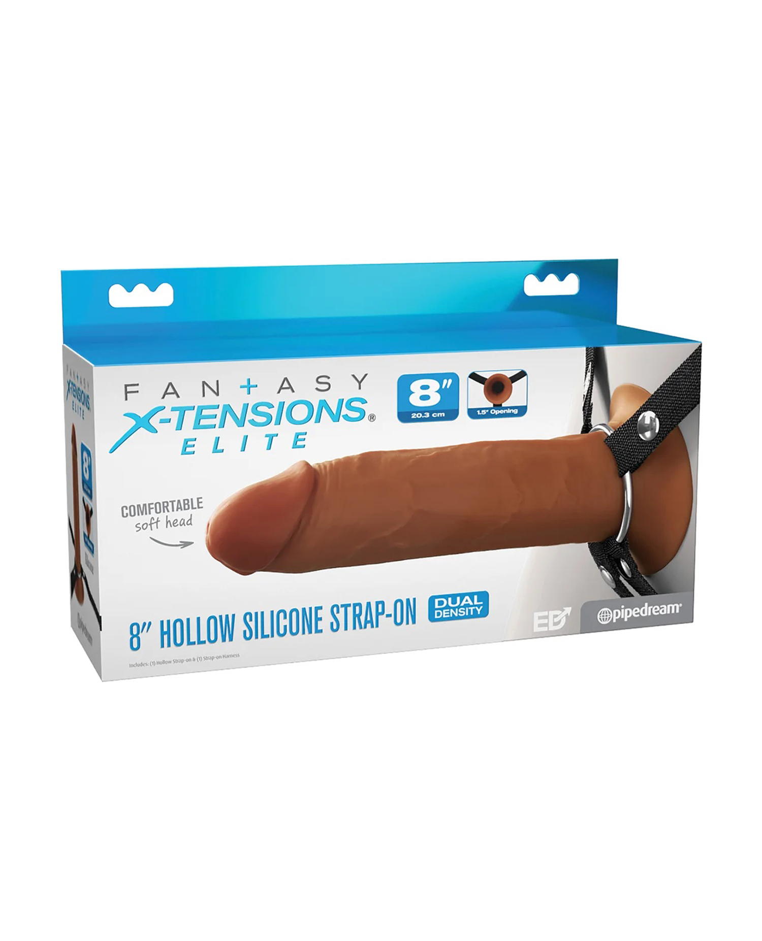 Pipedream - Fantasy X-Tensions Elite Hollow Silicone Strap-On 8 in. Brown - Harnesses & Strap-Ons - Silicone