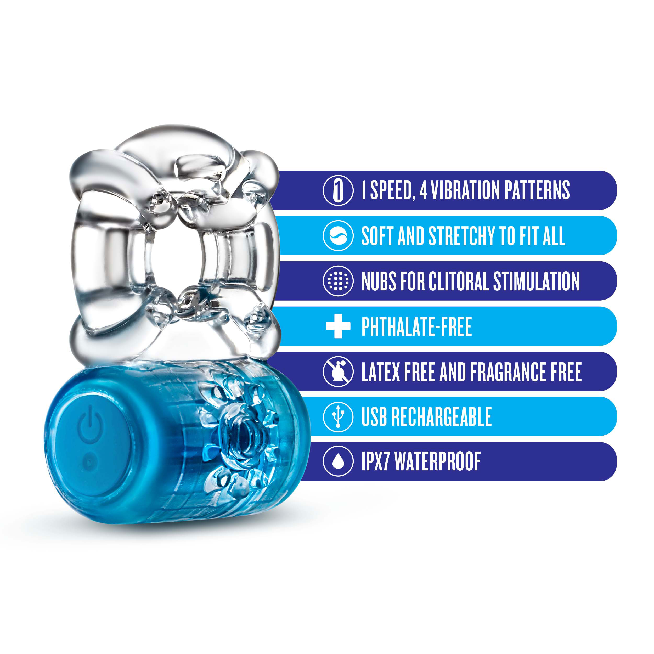 Blush - Play with Me Pleaser Rechargeable Vibrating C-Ring Blue - Cockrings - TPE/TPR/Elastomers