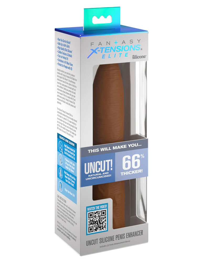 Pipedream - Fantasy X-tensions Elite Uncut 7 in. Open-Ended Silicone Enhancement Sleeve Tan - Penis Extension & Sleeves - Silicone
