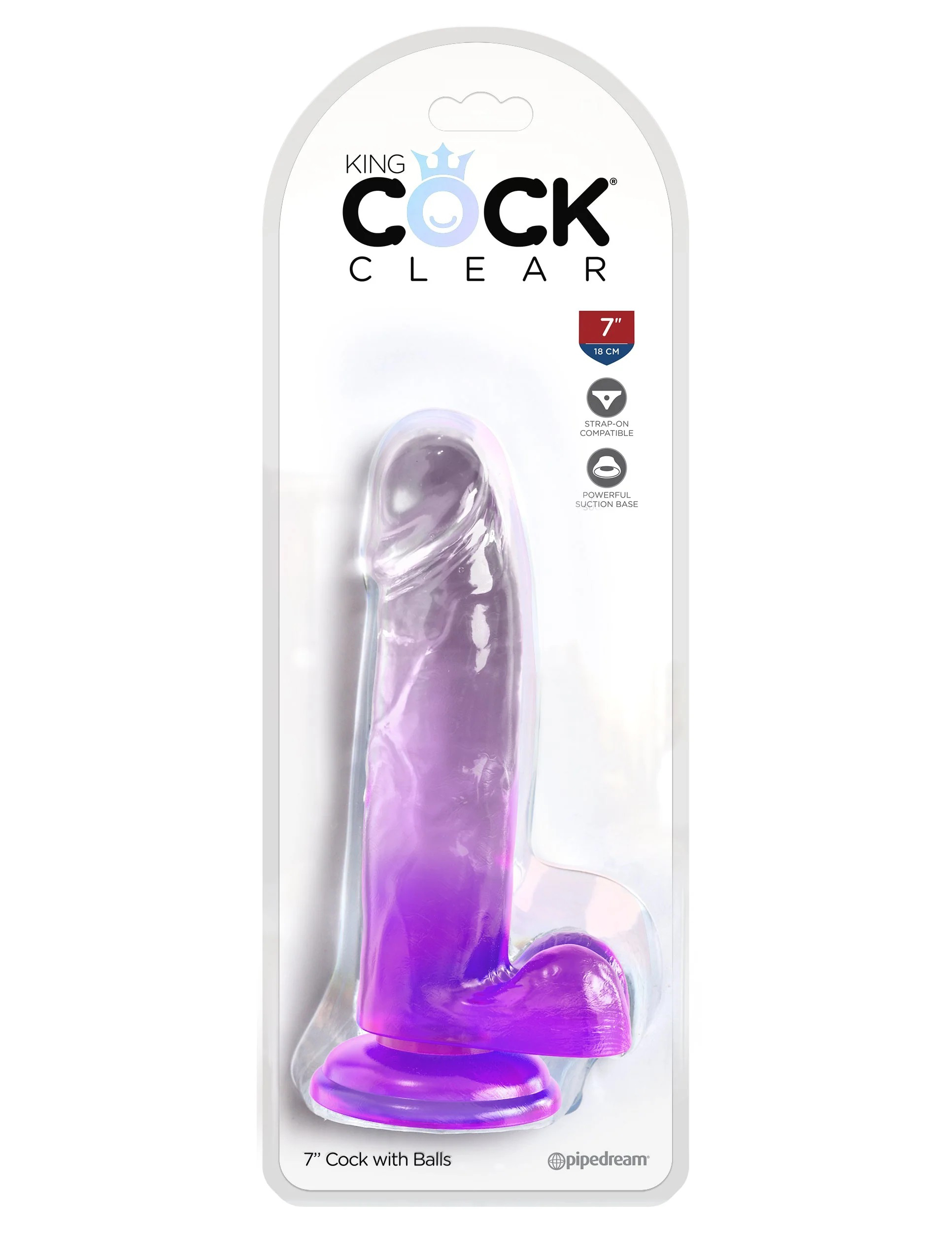 Pipedream - King Cock Clear 7 Inch With Balls - Purple - Dildos & Dongs