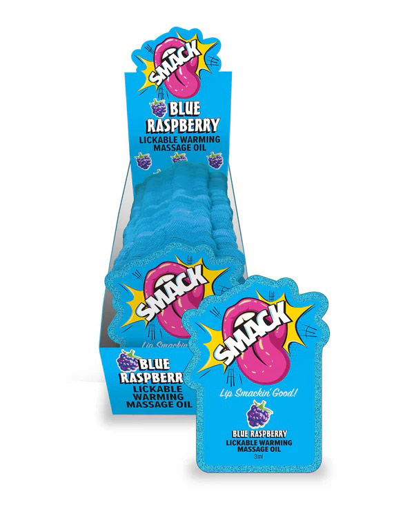 Little Genie - Smack Lickable Massage Oil, 3ml Pouch Display 36pc - Blue Raspberry - Displays-Bowls & Wall Displays