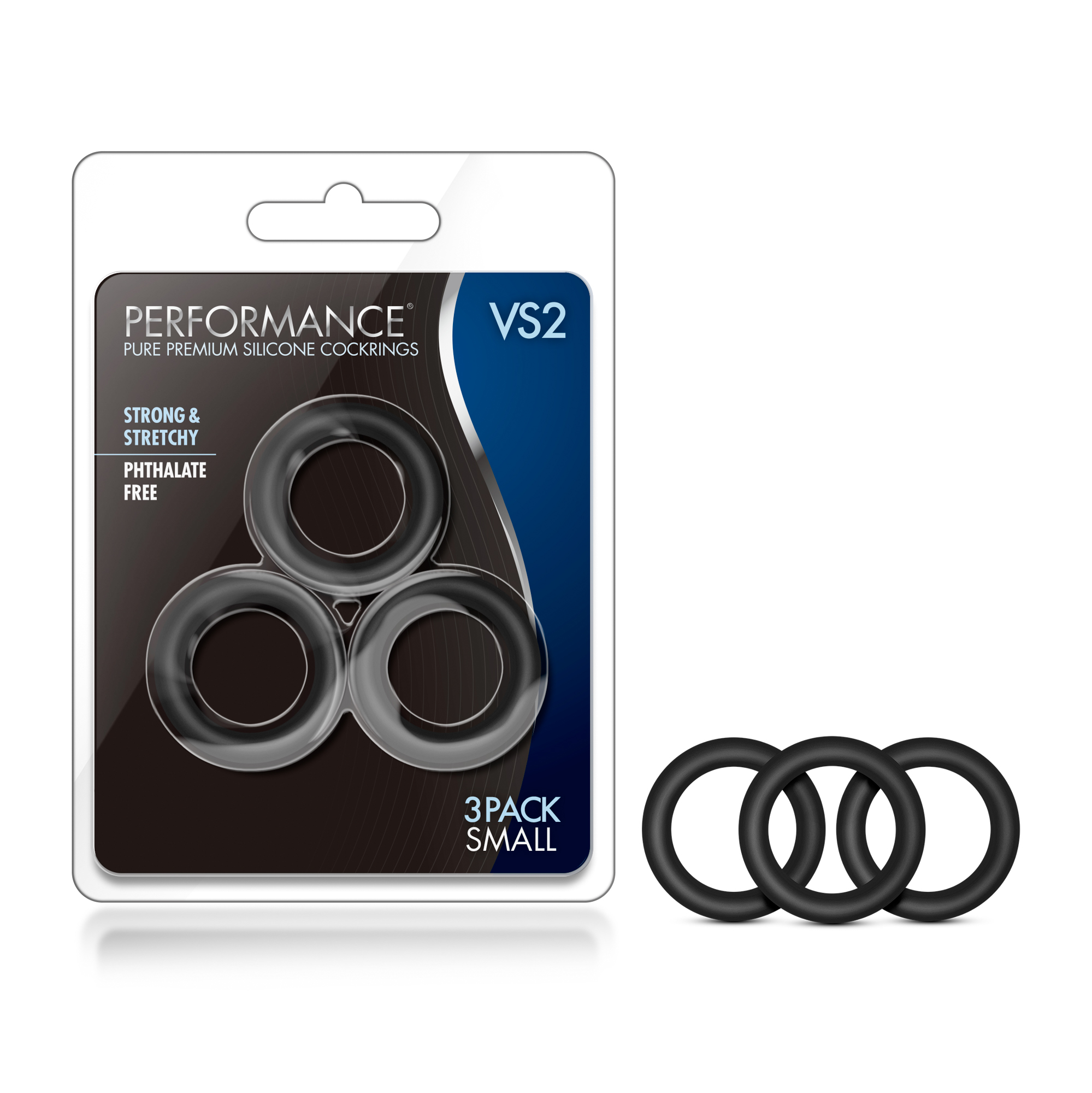 Blush - Performance VS2 Pure Premium Silicone Cockrings 3-Pack Small Black - Cockrings - Silicone