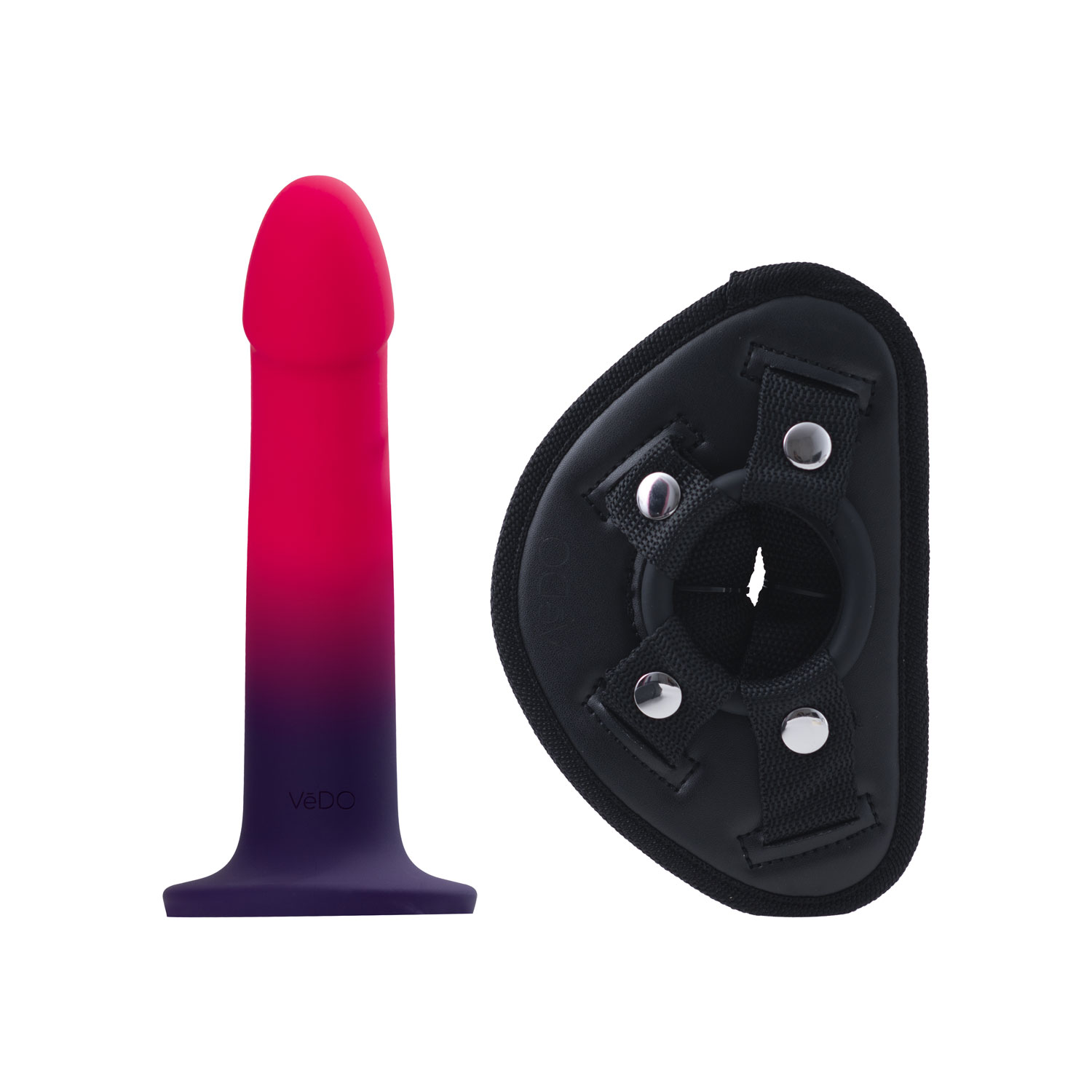 VeDO VeDO Duo Silicone Dildo (Non-Vibrating) with Harness Pink/Purple