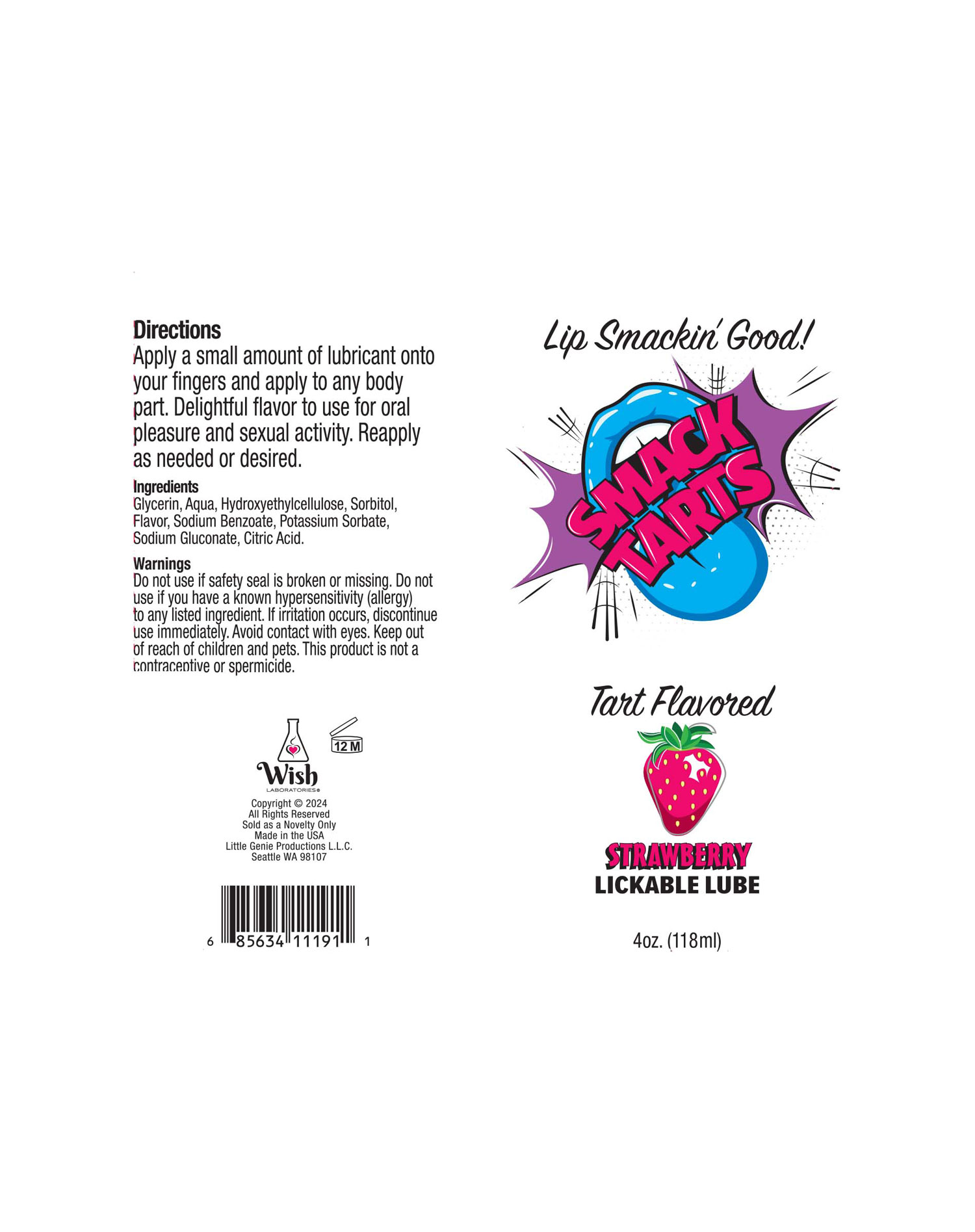 Little Genie - Smack Tarts Lickable Sour Strawberry Lube 4 oz. - Lubricants, Creams & Glides - Liquid