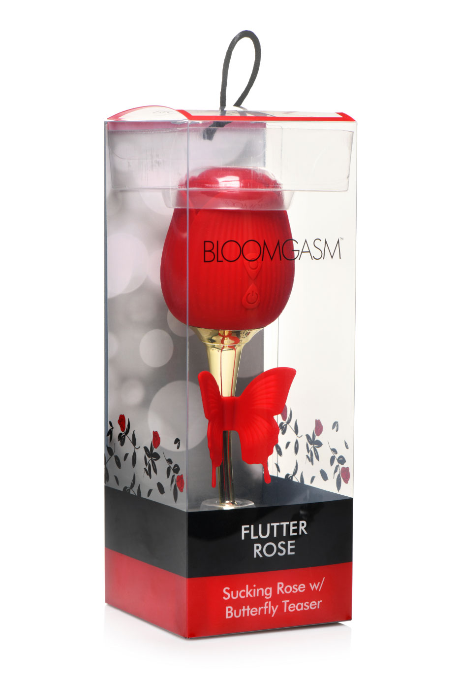 XR Brands - Bloomgasm Flutter Rose Sucking Rose with Butterfly Teaser - Red - Clit Stimulators