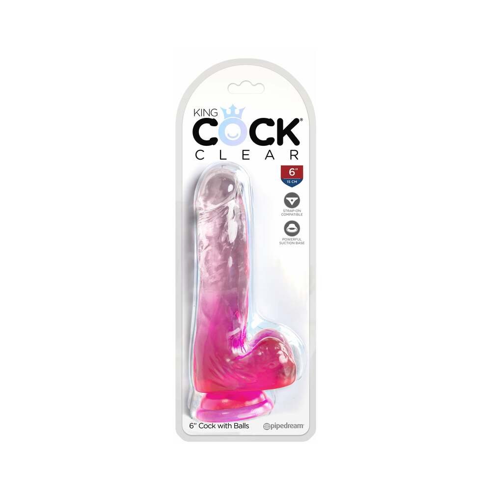 Pipedream - King Cock Clear with Balls 6in Pink - Dildos - TPE/TPR/Elastomers