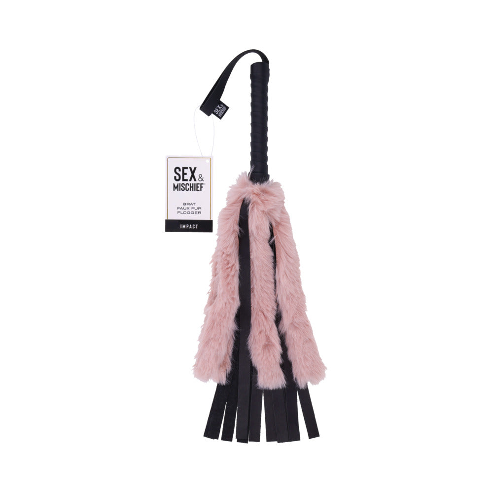 Sportsheets - Sportsheets Sex & Mischief Brat Faux Fur Flogger - Bondage & Fetish Toys - Faux Leather/Vegan Leather