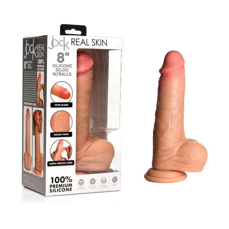 Curve Novelties - Jock Real Skin Silicone Dildo with Balls 8 in. Light - Dildos - Silicone