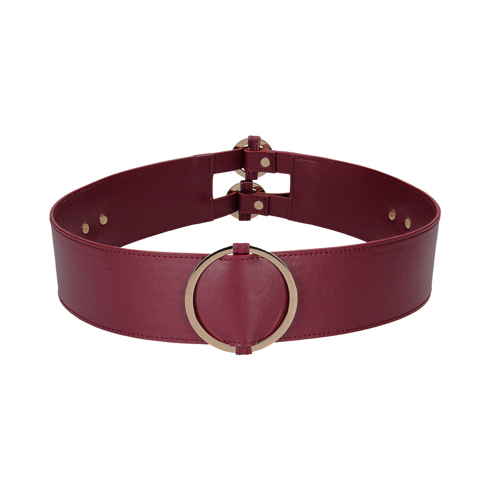 Shots - Ouch! Halo Ringed Waist Restraint Belt Burgundy S/M - Bondage & Fetish Toys - Leather