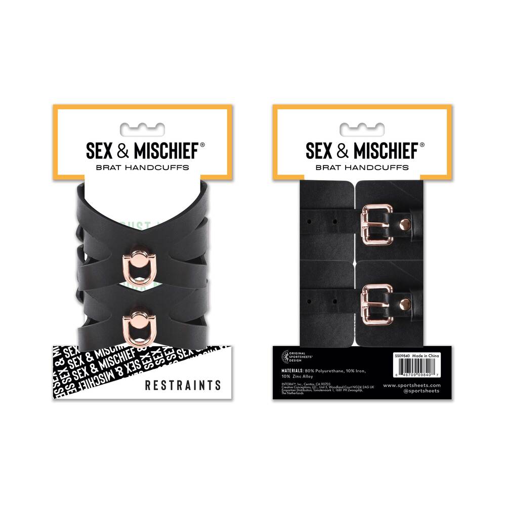 Sportsheets - Sportsheets Sex & Mischief Brat Handcuffs - Bondage & Fetish Toys - Faux Leather/Vegan Leather