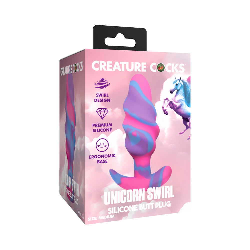 XR Brands - Creature Cocks Unicorn Swirl Silicone Butt Plug Medium - Anal Toys & Stimulators - Silicone