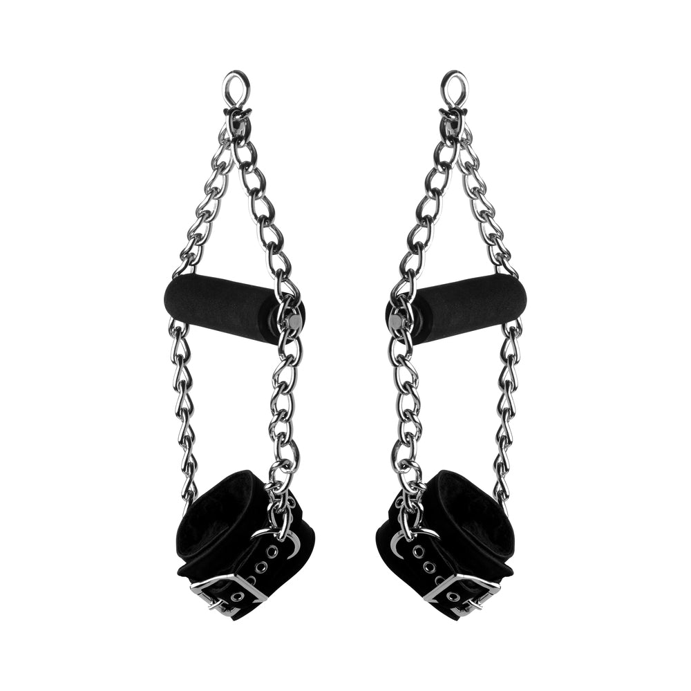 XR Brands - Strict Leather Fur Lined Nubuck Suspension Cuffs with Grip - Bondage & Fetish Toys - Leather