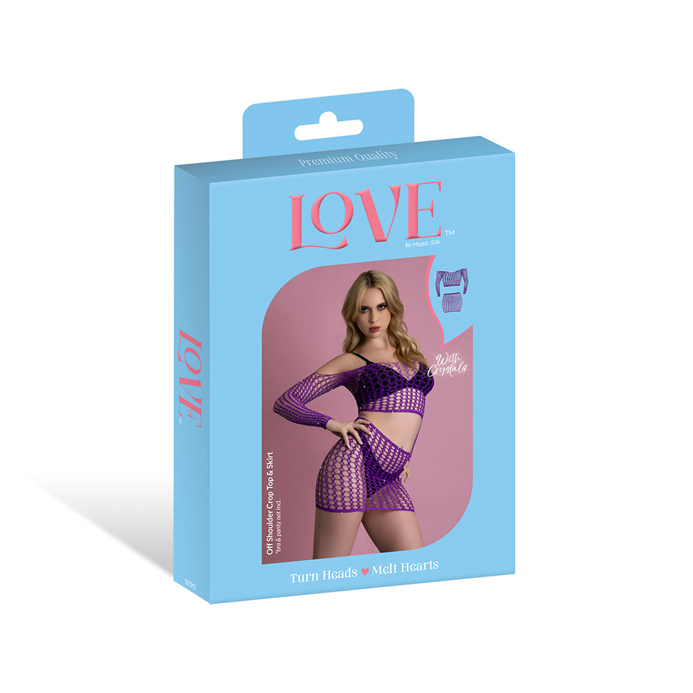 Magic Silk - Magic Silk Seamless Off Shoulder Crop Top & Skirt Violet O/S - General