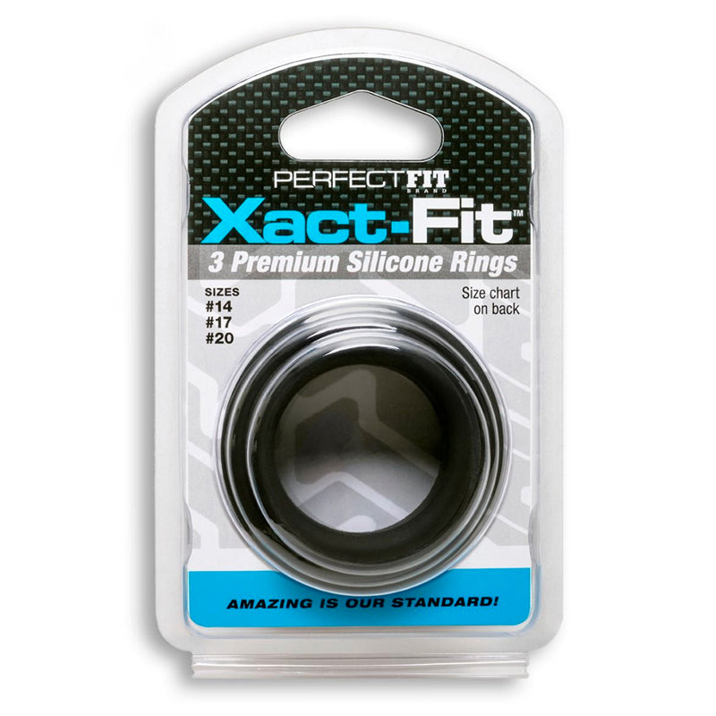 Perfect Fit - Curve Toys Perfect Fit Xact-Fit 3-Piece Premium Silicone Rings (#14, #17, #20) Black - Cockrings - Silicone