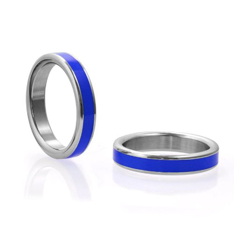 PHS International - M2M Stainless C-Ring w/Blue Band & Bag 1.875in - Cockrings - Metal