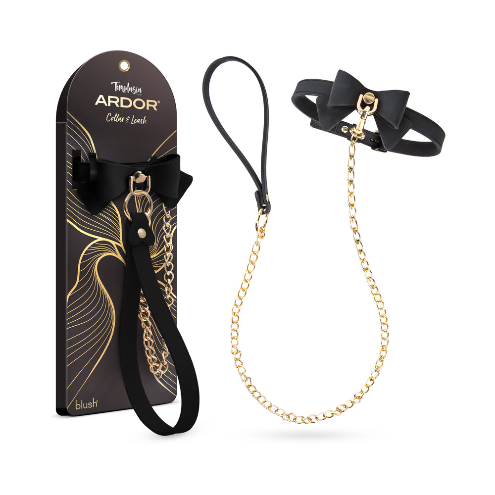 Blush - Temptasia Ardor Collar & Leash Black with Bow - Bondage & Fetish Toys