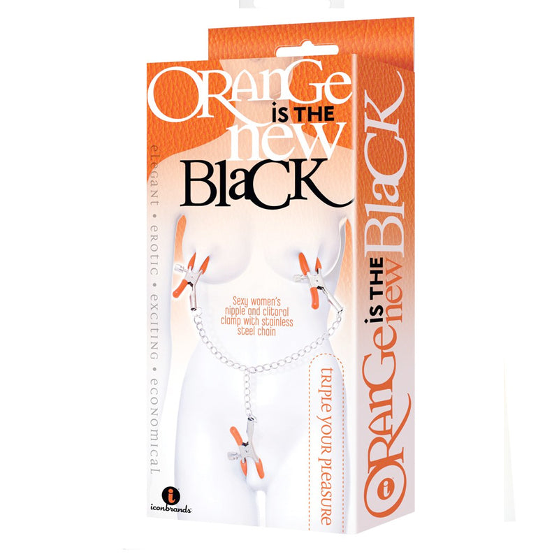 Icon Brands - The 9''s, Orange Is The New Black, Triple Your Pleasure Clamps & Chain - Bondage & Fetish Toys - Metal