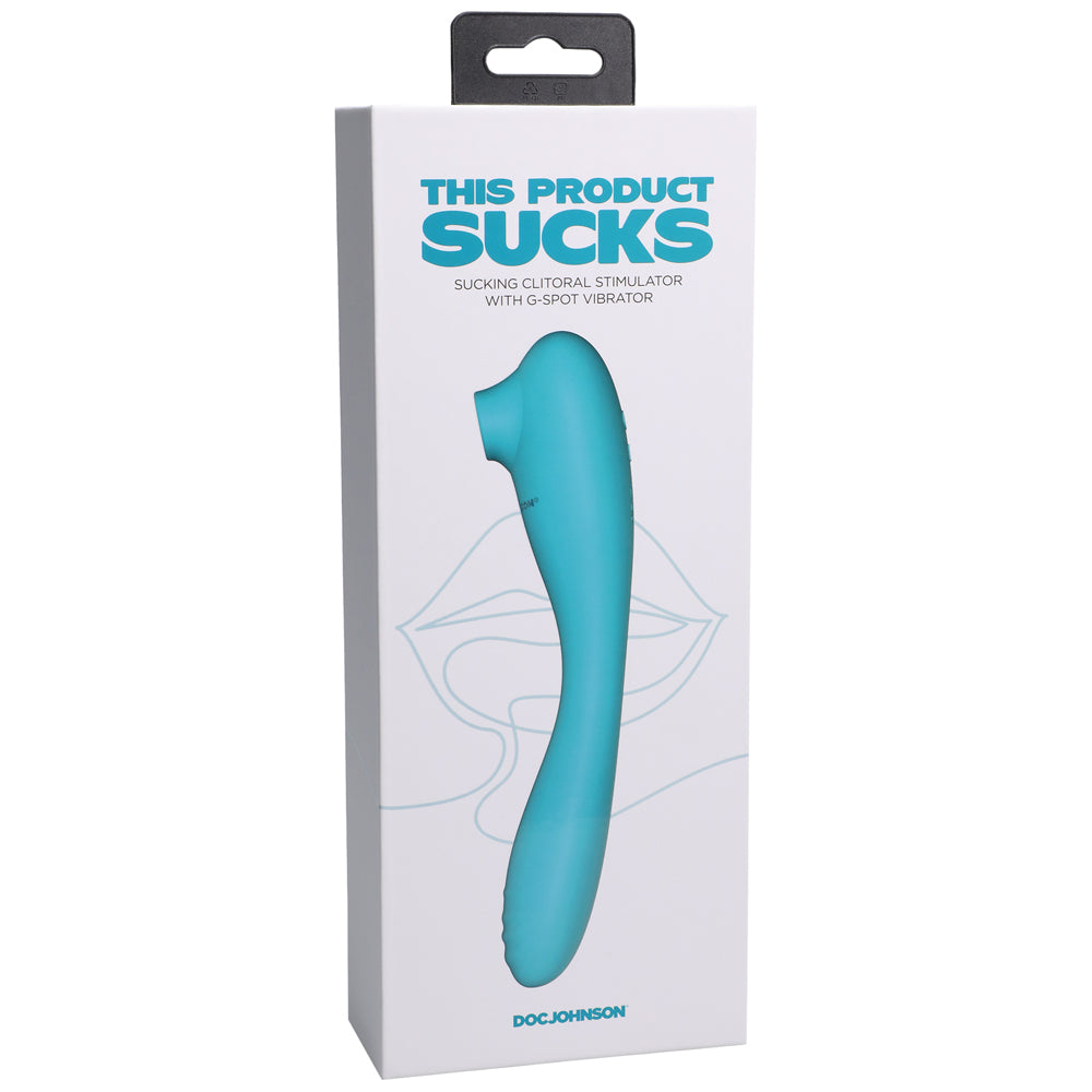 Doc Johnson - This Product Sucks Rechargeable Bendable Dual Ended Silicone Sucking Clitoral Stimulator & G-Spot Vibrator Teal - Vibrators - Silicone
