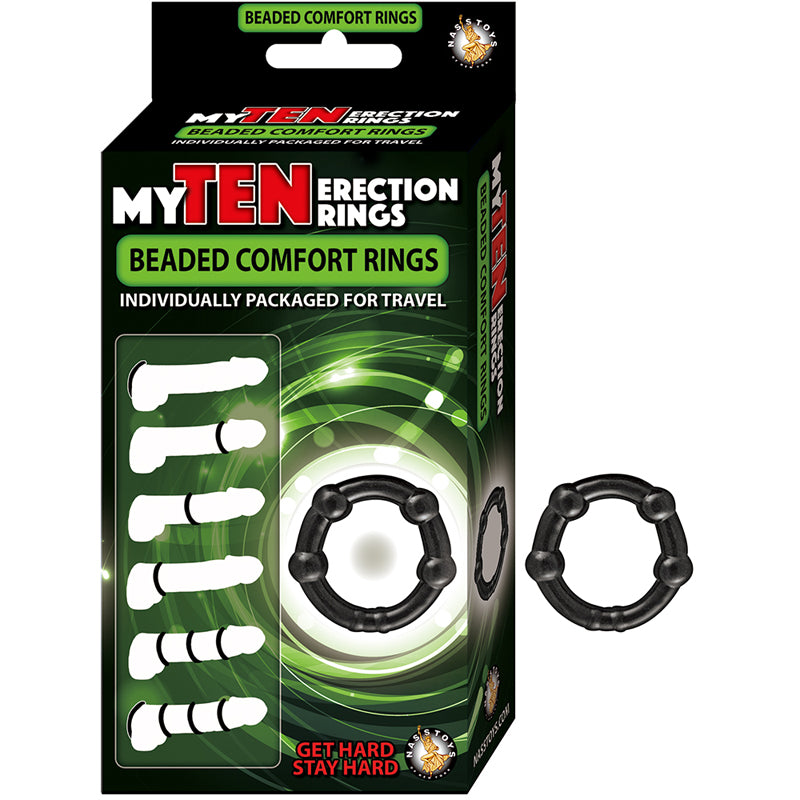 Nasstoys - My Ten Erection Rings Beaded Comfort RingsBlack - Cockrings - TPE/TPR/Elastomers