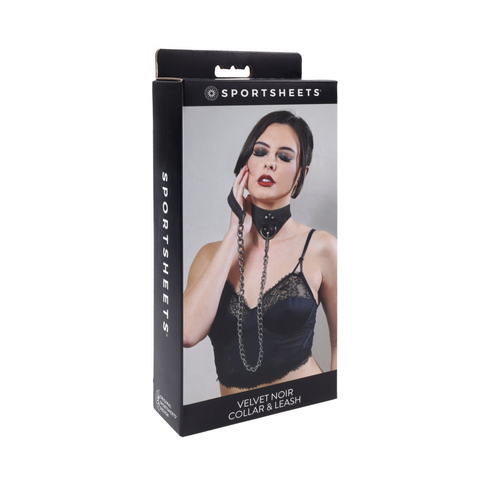 Sportsheets - Sportsheets Velvet Noir Collar & Leash - Bondage & Fetish Toys - Faux Leather/Vegan Leather