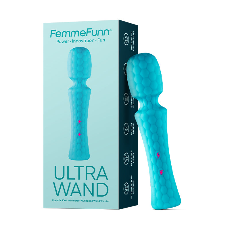 FemmeFunn - FemmeFunn Ultra Wand Rechargeable Flexible Textured Silicone Vibrator Turquoise - Vibrators - Silicone