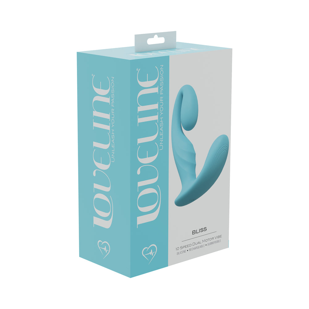 Shots - LoveLine Bliss 10 Speed Dual Motor Vibe Sealed Silicone Rechargeable Submersible Blue - Vibrators - Silicone
