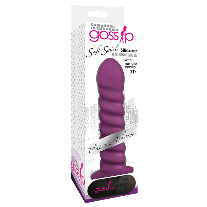 Curve Novelties - Gossip Soft Swirl Rechargeable Remote-Controlled Textured 7.5 in. Silicone Vibrating Dildo Violet - Dildos - Silicone