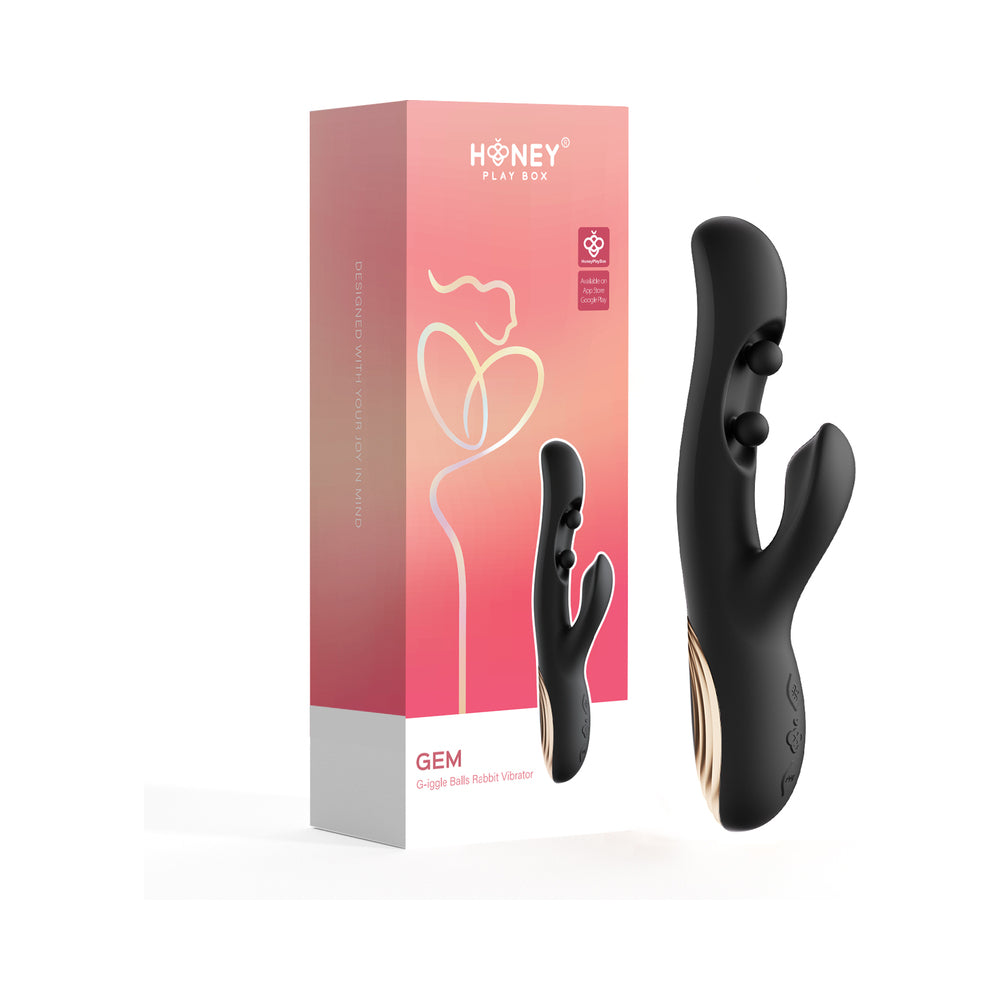 Honey Play Box - Honey Play Box Gem Pressure Sensing App-Controlled Twin Balls Rabbit Black - Vibrators - Silicone