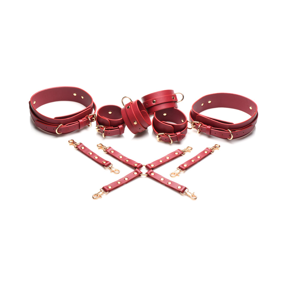 XR Brands - Master Series Thigh & Wrist Hog Tie Restraints - Bondage & Fetish Toys - Faux Leather/Vegan Leather