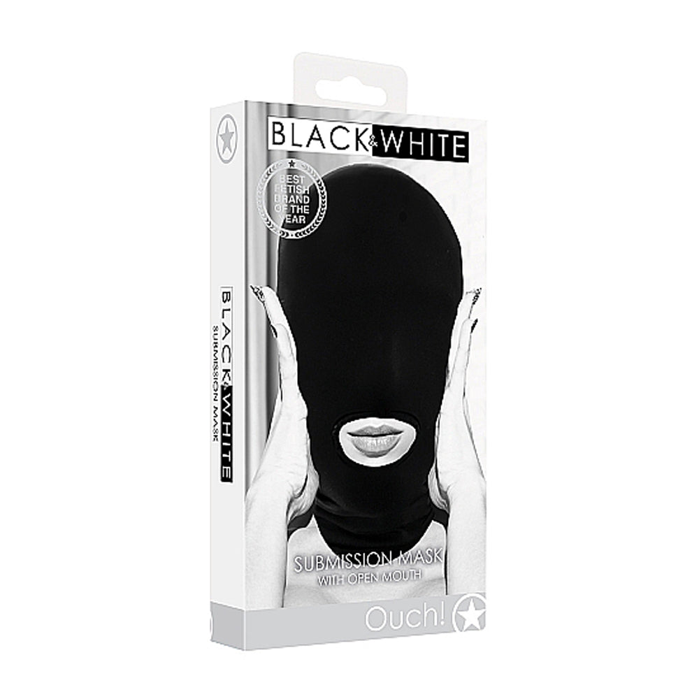 Shots - Ouch! Black & White Submission Mask With Open Mouth Black - General - Spandex
