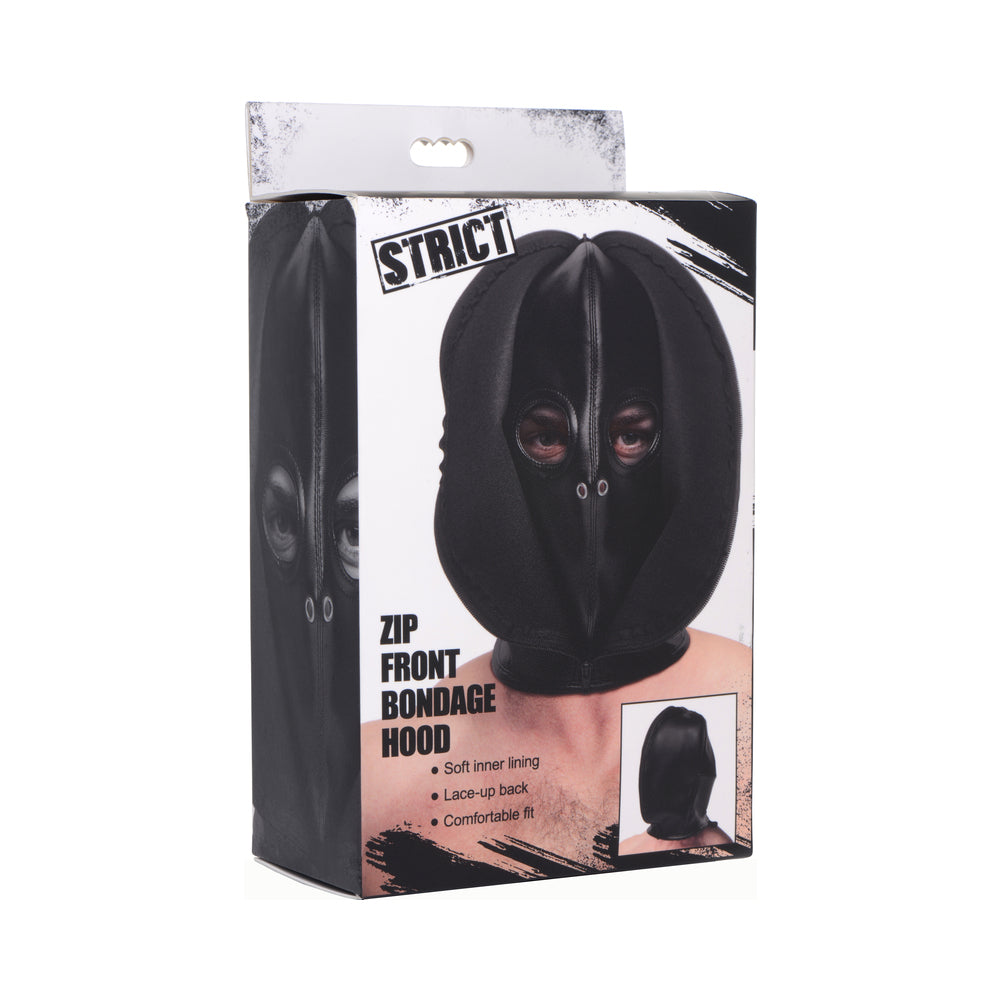 XR Brands - STRICT Zip Front Bondage Hood - General - Faux Leather/Vegan Leather