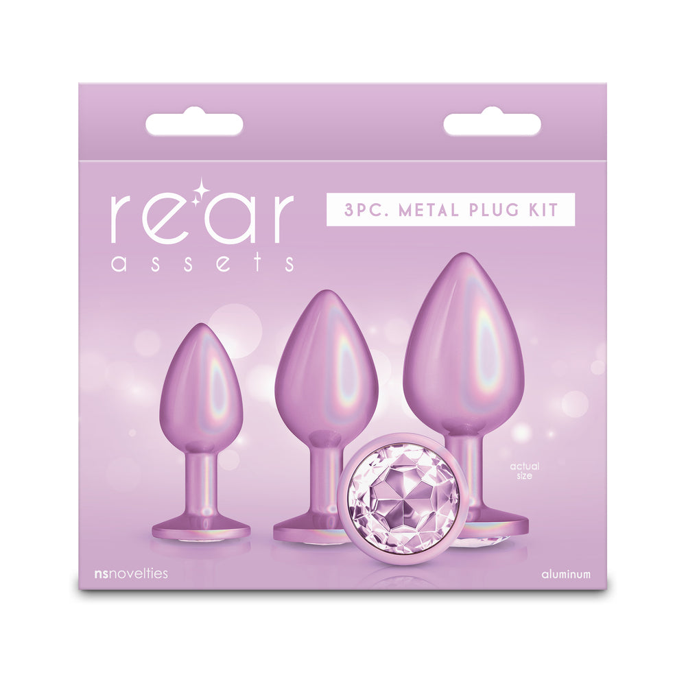 NS Novelties - Rear Assets 3-Piece Metal Plug Kit Iridescent Pink with Pink Gem - Anal Toys & Stimulators - Metal