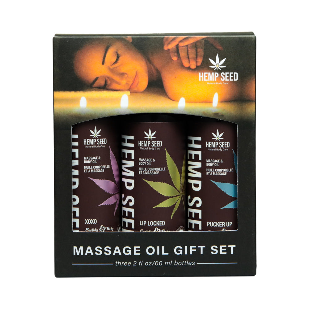 Earthly Body - Earthly Body Hemp Seed Valentine Massage Oil Trio Gift Set: XOXO, Lip Locked, Pucker Up - Lubricants, Creams & Glides - Liquid