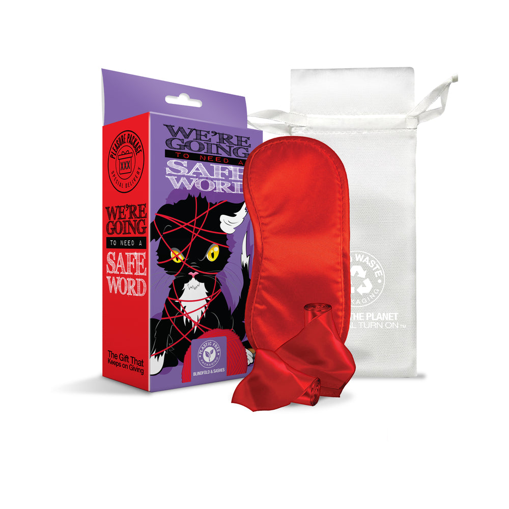 Global Novelties - Pleasure Package We''re Going To Need A Safe Word - Blindfold, Wrist, and Ankle Sashes - Bondage & Fetish Toys - Satin