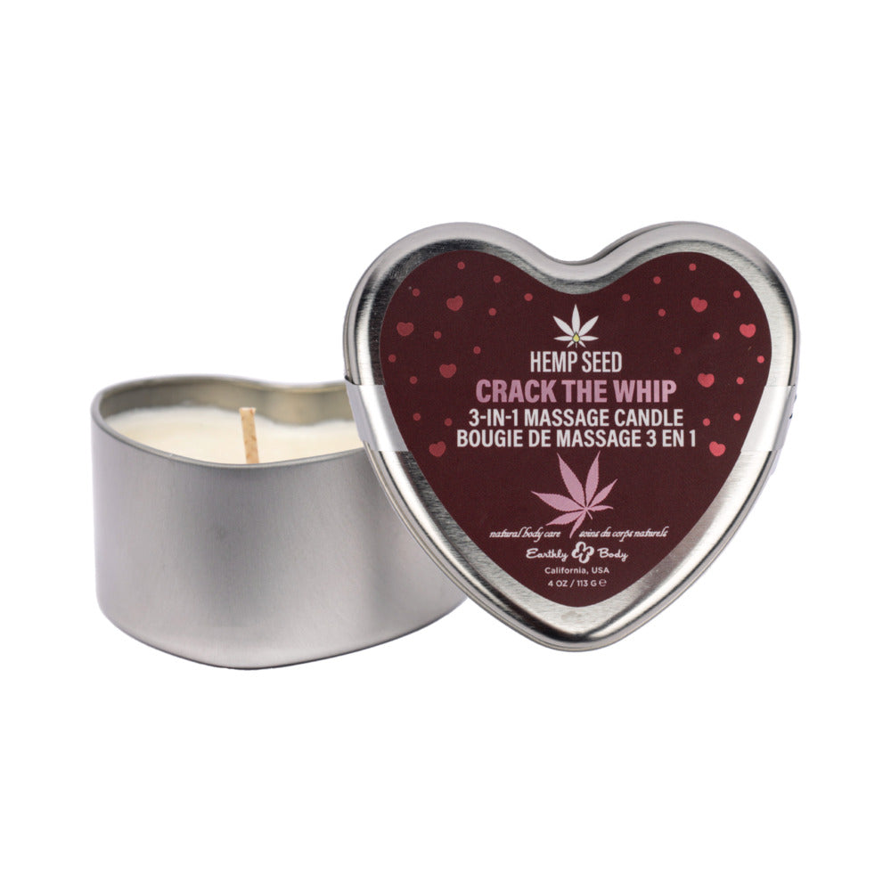 Earthly Body - Earthly Body Hemp Seed Valentine 3-in-1 Massage Candle Crack The Whip 4.7 oz. - Lubricants, Creams & Glides