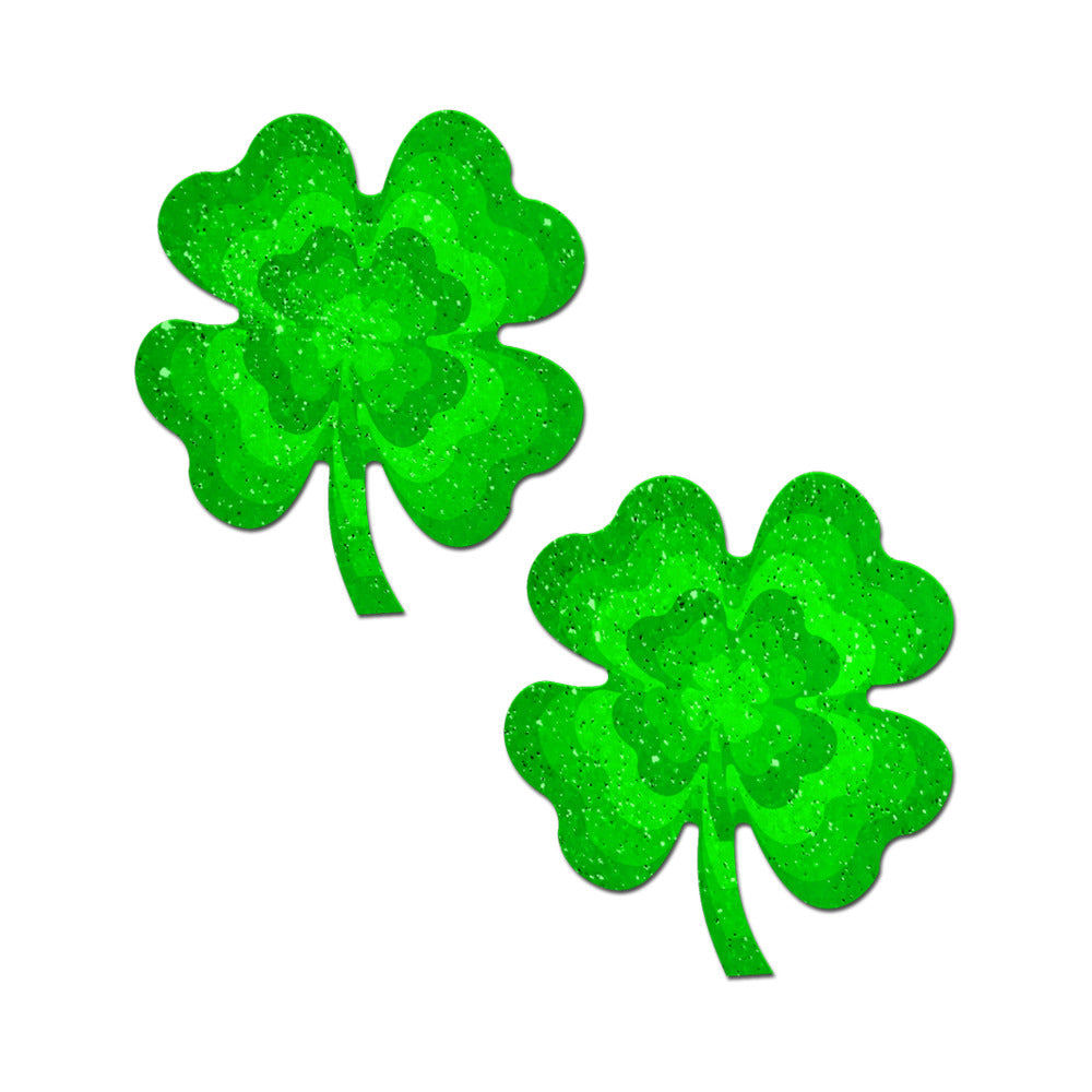 Pastease - Pastease Four Leaf Clover Green Glitter Velvet Pumping Shamrock Nipple Pasties - General