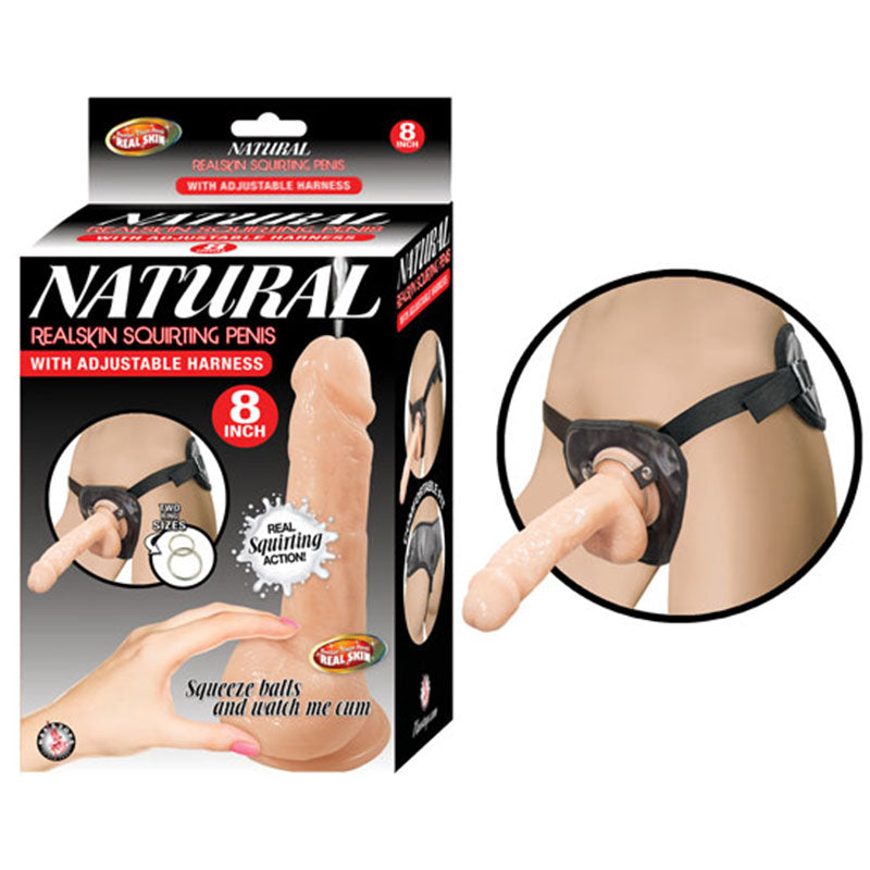 Nasstoys Natural Realskin Squirting Penis W/Adjustable Harness 8in Flesh