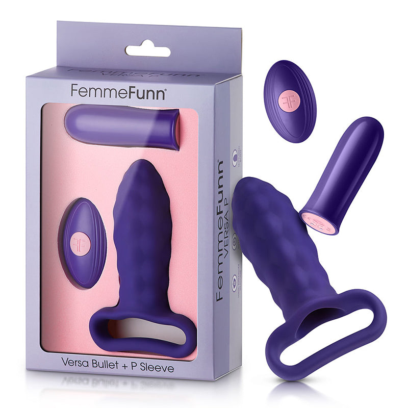 FemmeFunn - FemmeFunn Versa P Bullet Vibrator & Textured Silicone Sleeve Dark Purple - Vibrators - Silicone