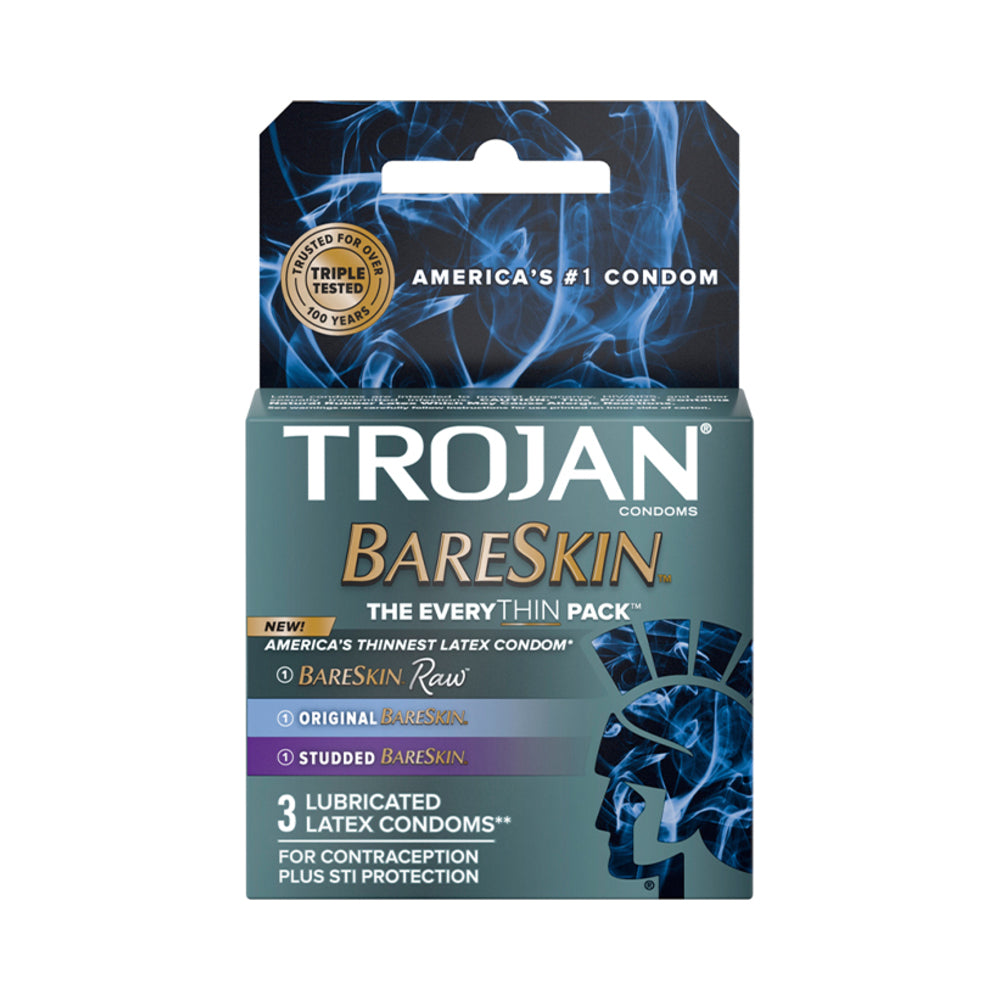 Paradise Marketing - Trojan Bareskin EveryThin 3-Pack - Bareskin Raw, Original, and Studded - General - Latex