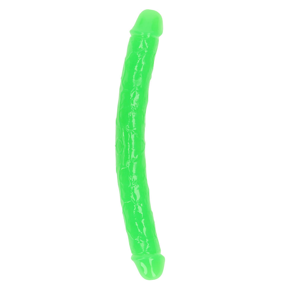 Shots - RealRock Glow in the Dark Double Dong 12 in. Dual-Ended Dildo Neon Green - Dildos - TPE/TPR/Elastomers